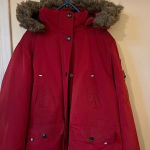 Long red coat size 1XL.
